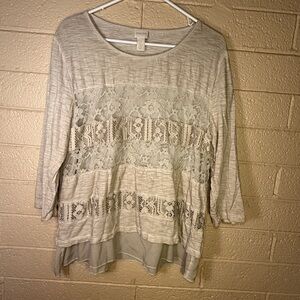 Chico's Light Gray Lace Accent Blouse
